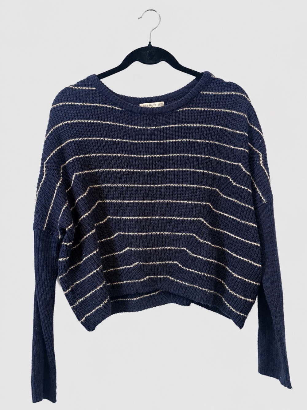 Women's Urban Outfitters Navy Cream Striped Cropped Sweater M